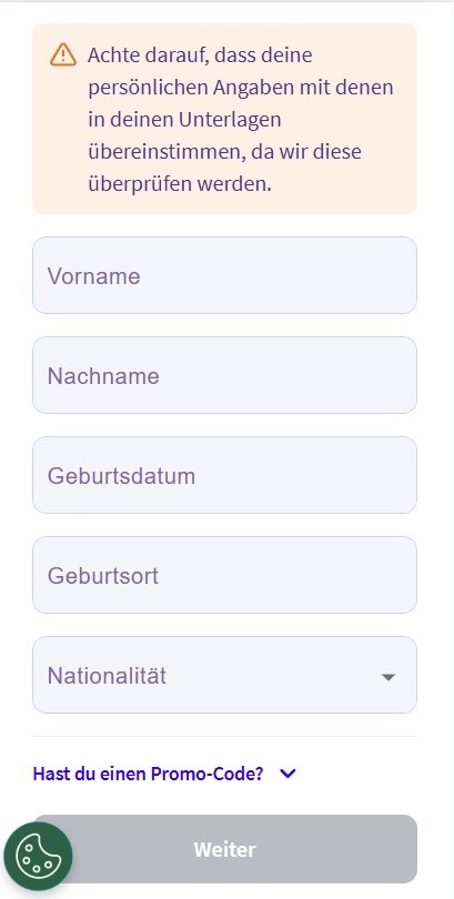 Registrierung mit Paysafecard – Eingabe der Daten